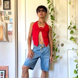 Y2K Red Sweater Halter Top